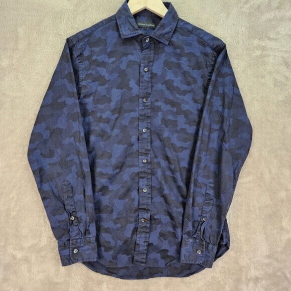 Ralph Lauren Black Label Shirt Blue Camouflage Long Sleeve (Measurement Photos) - Picture 2 of 10